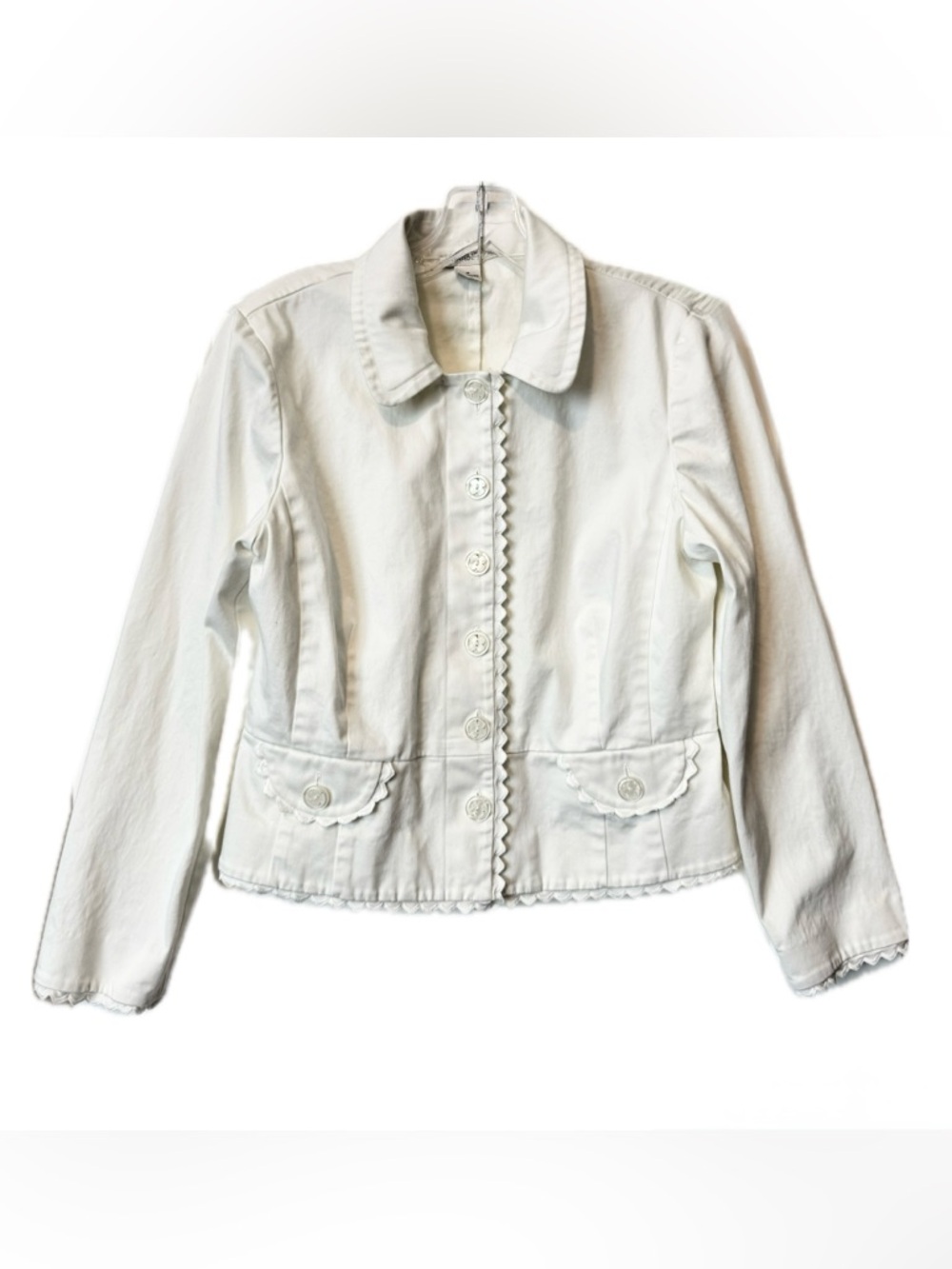 Harold’s White Cropped Jacket Womens Medium Scalloped Button Front Blazer